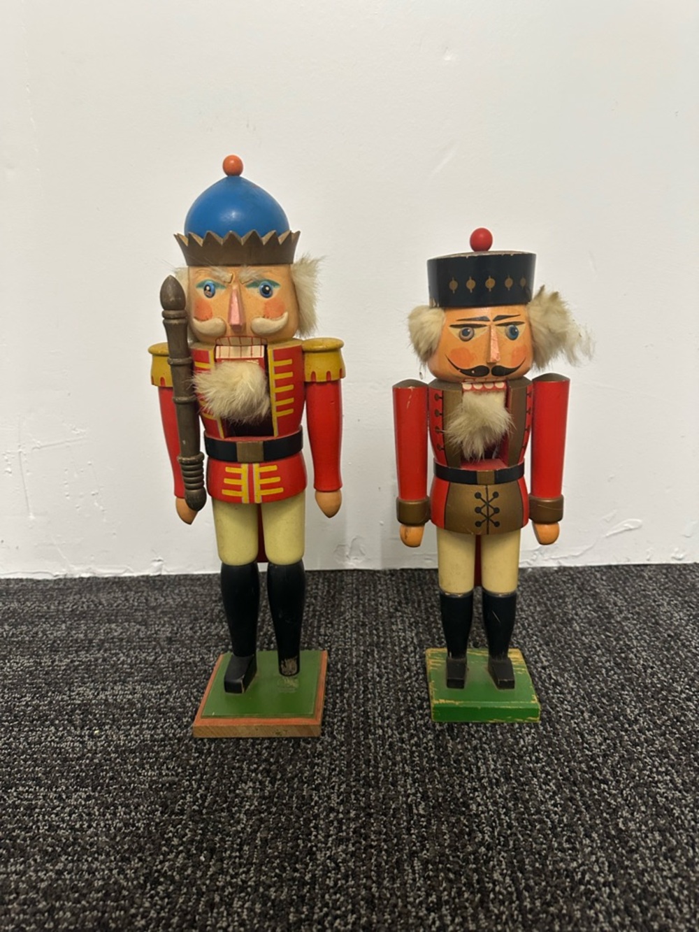 Vintage Wooden Nutcracker Soldiers Set of 2 Hand Painted Christmas Decor